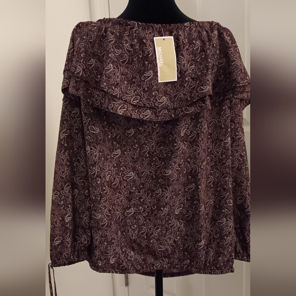 Michael Kors Off Shoulder Long Sleeve Paisley Peasant Top Women's Size 1X NWT - Picture 3 of 5